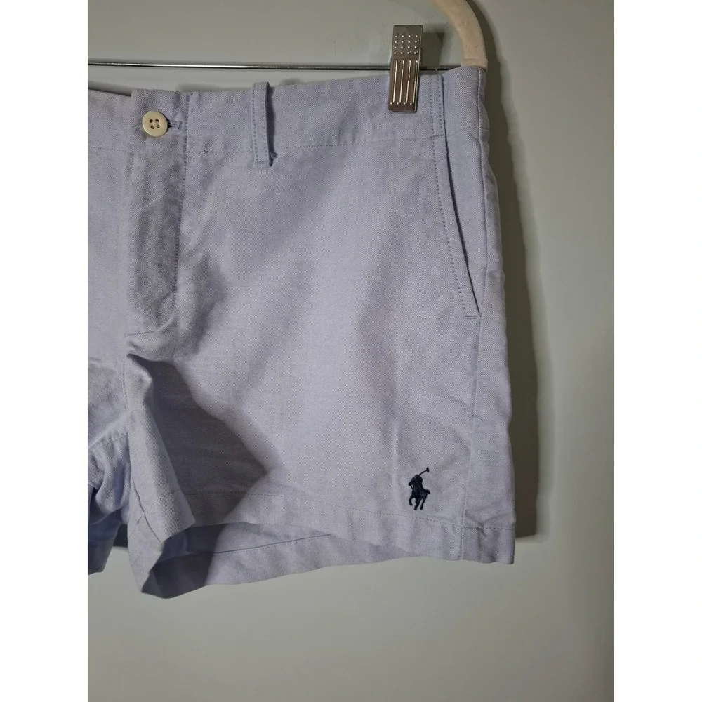 Ralph Lauren Womens Light Blue Oxford Cotton Pony Logo Shorts Size 6